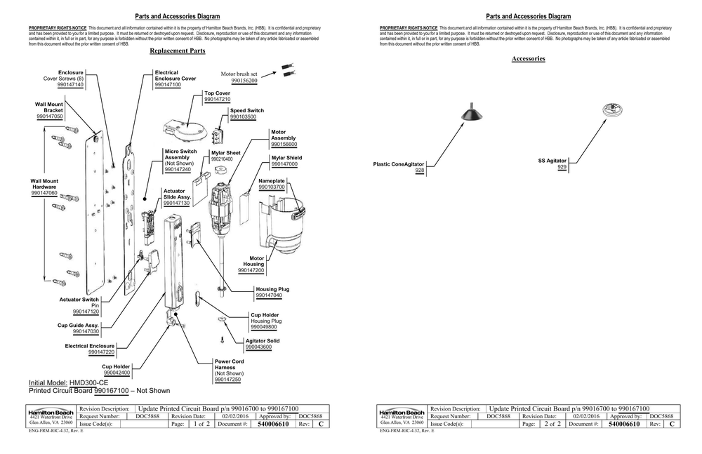 Diagram Diagram and Parts List for HMD300-CE  Hamilton Beach Drink Mixer